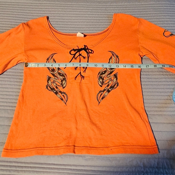Orange Lace-Up Graphic Sexy Women's Top Vintage Bikeweek 2002 - Picture 11 of 13